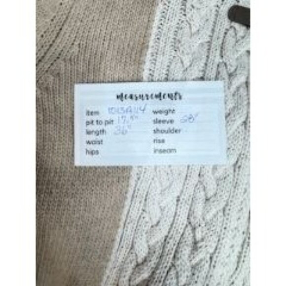A.IDA Cable Knit Oatmeal Beige Long Cardigan L Open Front Toggle Closure Sweater - Picture 10 of 10